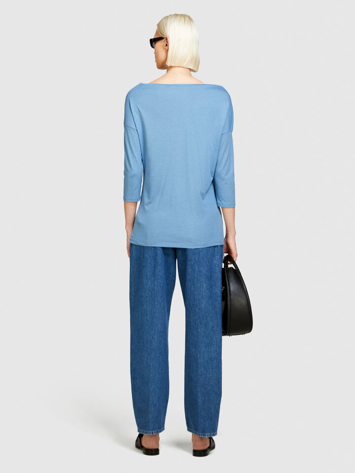 T-shirt with boat neck - women's long sleeve t-shirts - Light Blue | Sisley image number 3